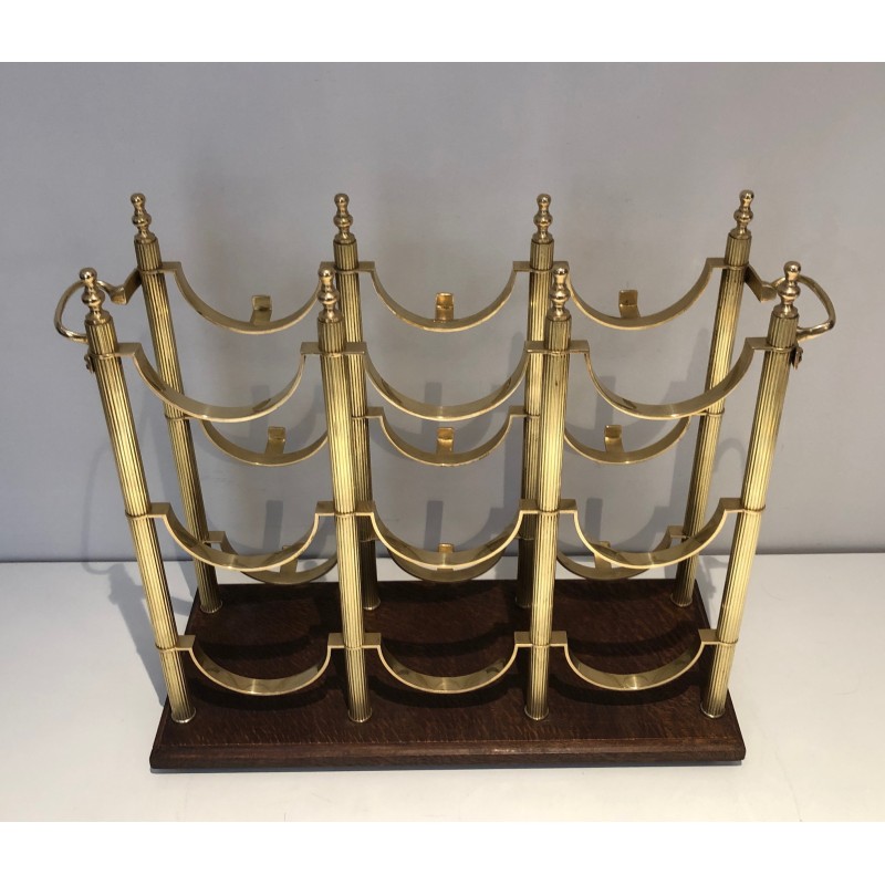 Neoclassical Brass Bottle Holder on Wooden Base in the Style of Maison Jansen, French Work, circa 1960
