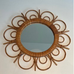 Miroir en Rotin, Travail Français, Vers 1950