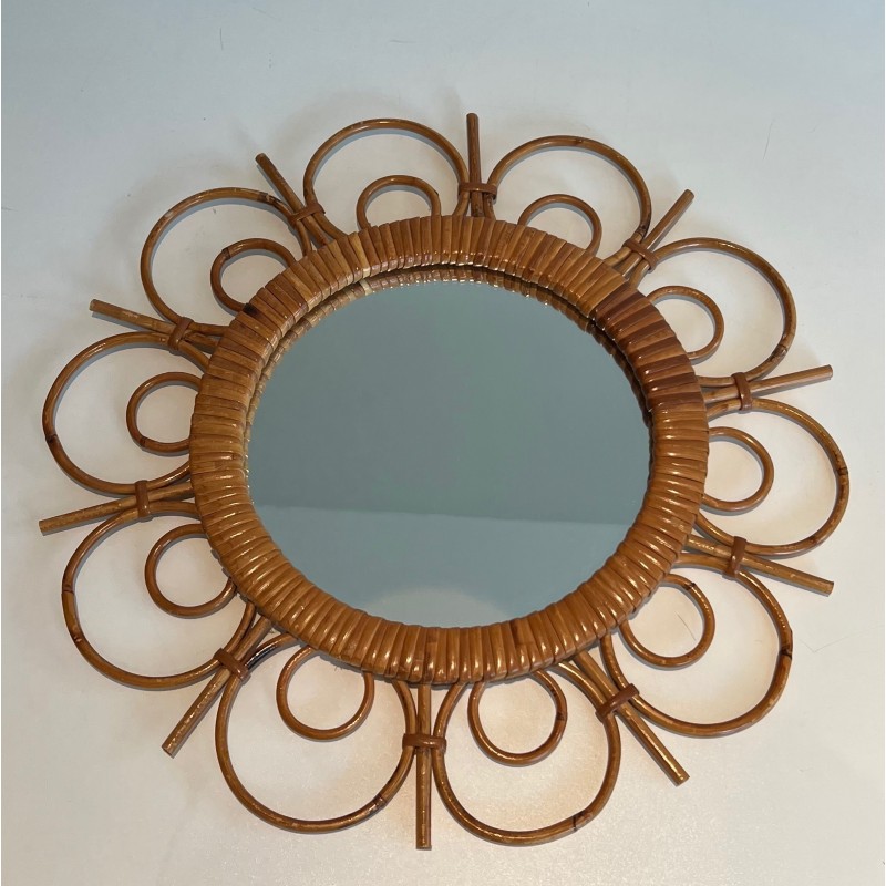Miroir en Rotin, Travail Français, Vers 1950