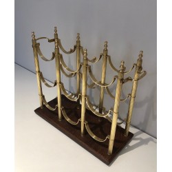 Neoclassical Brass Bottle Holder on Wooden Base in the Style of Maison Jansen, French Work, circa 1960