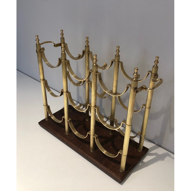 Neoclassical Brass Bottle Holder on Wooden Base in the Style of Maison Jansen, French Work, circa 1960
