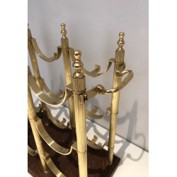 Neoclassical Brass Bottle Holder on Wooden Base in the Style of Maison Jansen, French Work, circa 1960