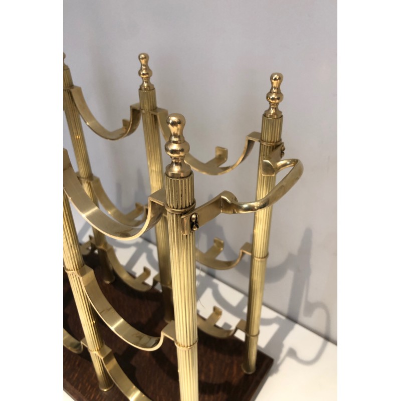 Neoclassical Brass Bottle Holder on Wooden Base in the Style of Maison Jansen, French Work, circa 1960