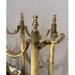 Neoclassical Brass Bottle Holder on Wooden Base in the Style of Maison Jansen, French Work, circa 1960