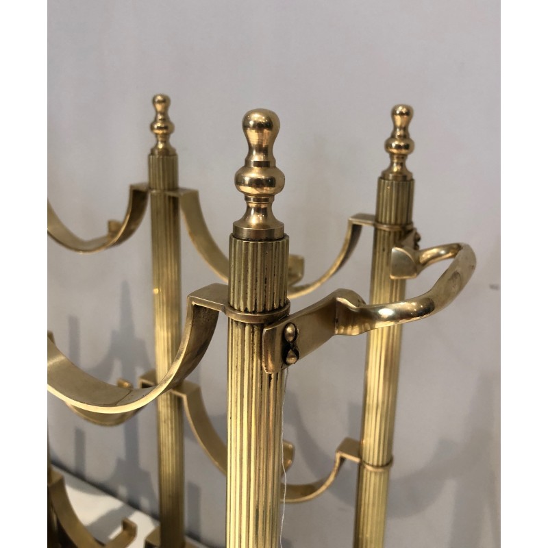 Neoclassical Brass Bottle Holder on Wooden Base in the Style of Maison Jansen, French Work, circa 1960