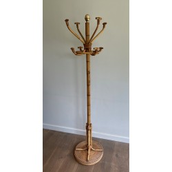 Porte-Manteau sur Pied en Rotin et Laiton
