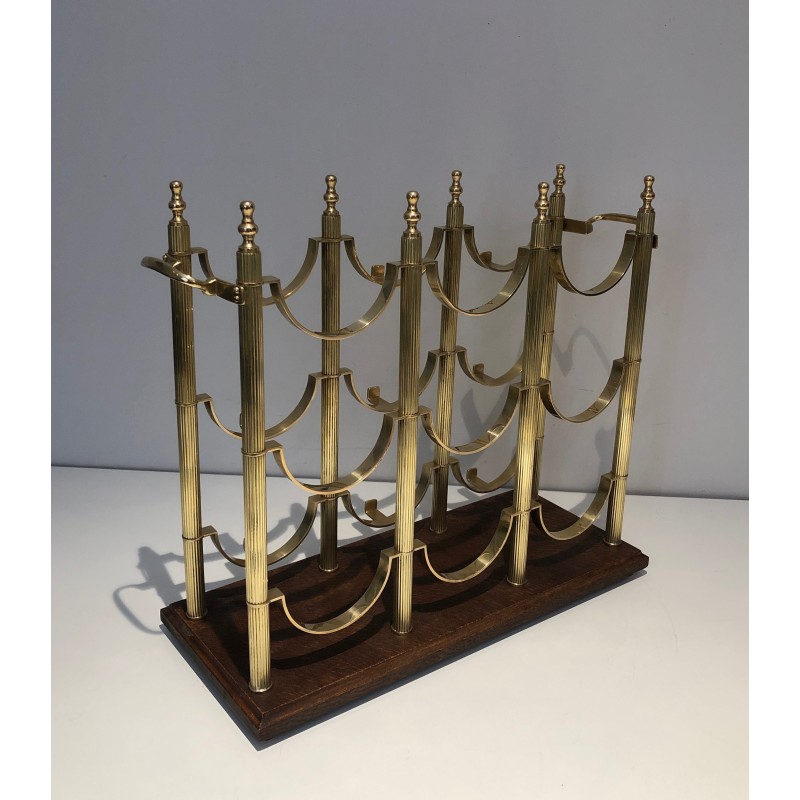 Neoclassical Brass Bottle Holder on Wooden Base in the Style of Maison Jansen, French Work, circa 1960