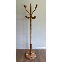 Rattan and Brass Freestanding Coat Rack, French Work, circa 1970