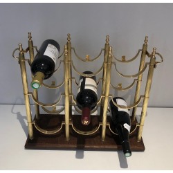 Porte-Bouteilles de Style Néoclassique en Laiton sur Socle en Bois dans le Goût de la Maison Jansen