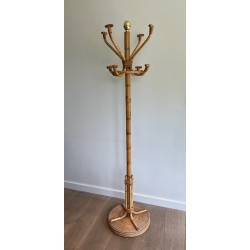 Rattan and Brass Freestanding Coat Rack, French Work, circa 1970