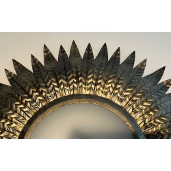 Plafonnier ou Applique Soleil en Métal Argenté | Travail Français, vers 1970