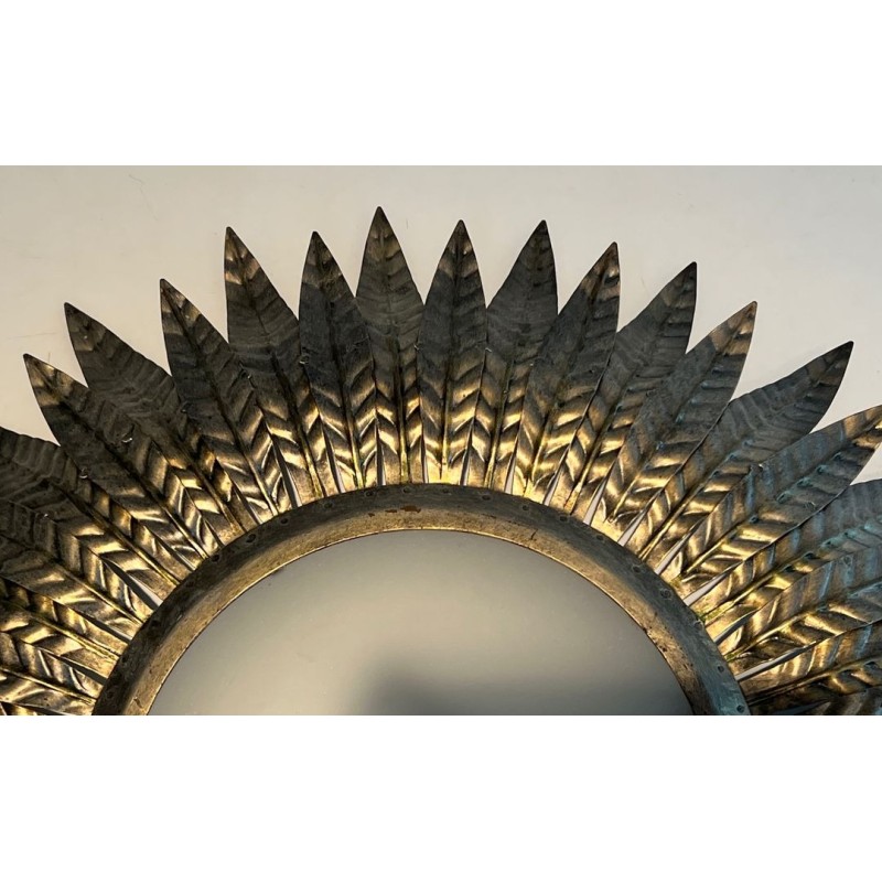 Plafonnier ou Applique Soleil en Métal Argenté | Travail Français, vers 1970