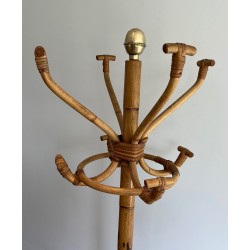 Rattan and Brass Freestanding Coat Rack, French Work, circa 1970