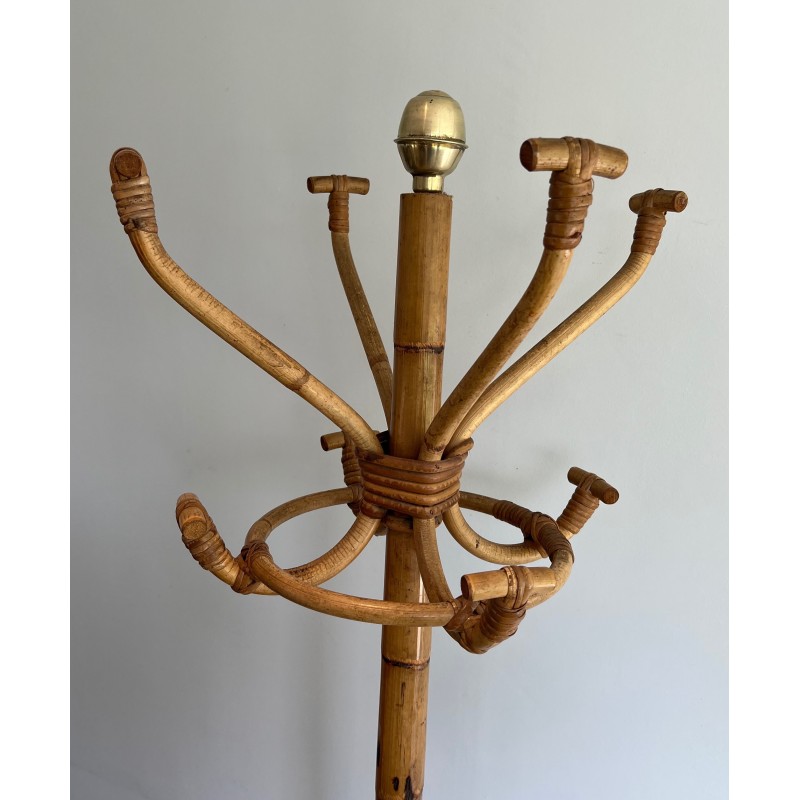 Porte-Manteau sur Pied en Rotin et Laiton