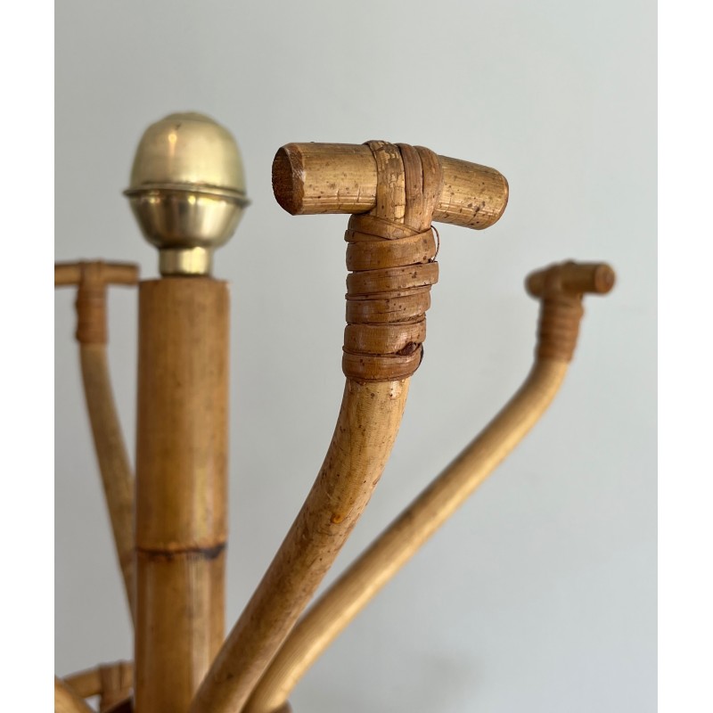 Rattan and Brass Freestanding Coat Rack, French Work, circa 1970