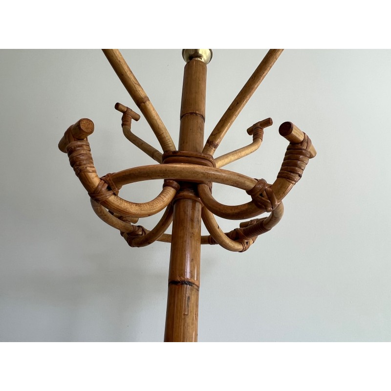 Rattan and Brass Freestanding Coat Rack, French Work, circa 1970
