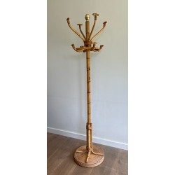 Rattan and Brass Freestanding Coat Rack, French Work, circa 1970