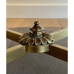 Round Brass Coffee Table with Black Lacquered Glass Top by Maison Jansen, French Work, circa 1940