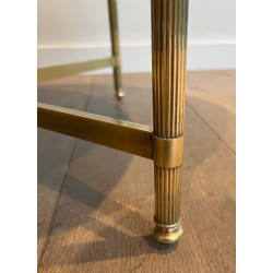 Table Basse Ronde en Laiton et Plateau de Verre Laqué Noir par la Maison Jansen, Travail Français, Vers 1940