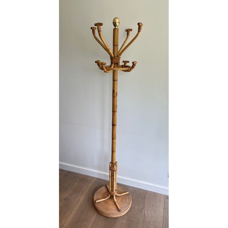 Rattan and Brass Freestanding Coat Rack, French Work, circa 1970