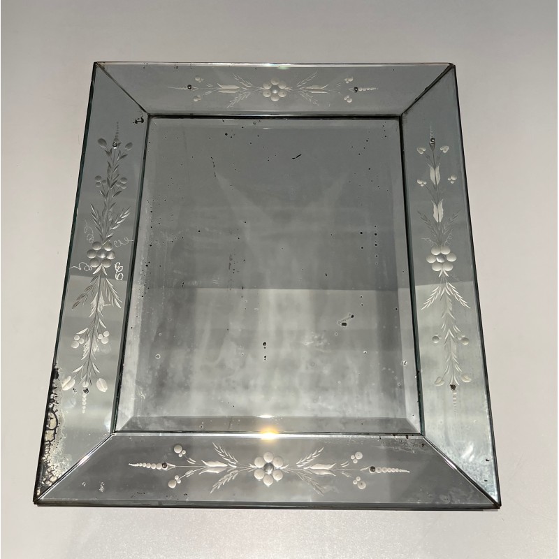 Venetian Mirror with Flower Garland Decoration, Italian Work, circa 1950