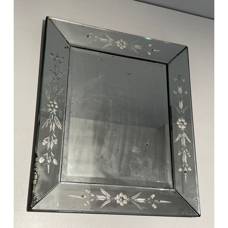 Miroir de Venise à Guirlandes de Fleurs, Travail Italien, Vers 1950