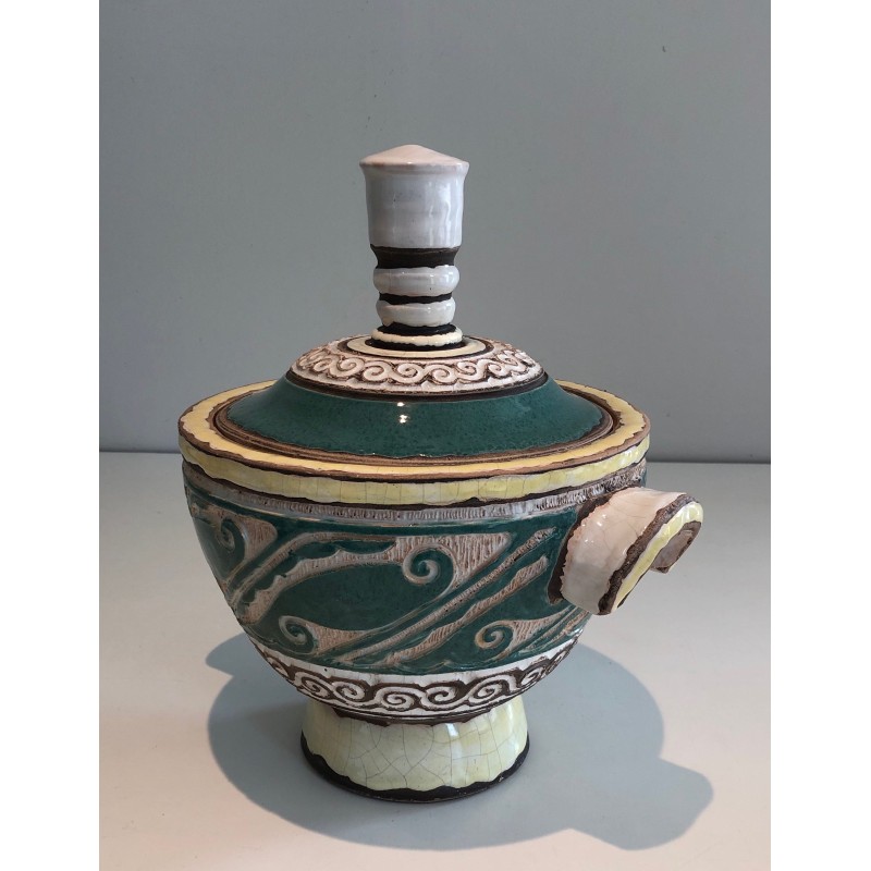 Ceramic Covered Pot Signed by Paul Dordet (1896–1996), French Work, circa 1970