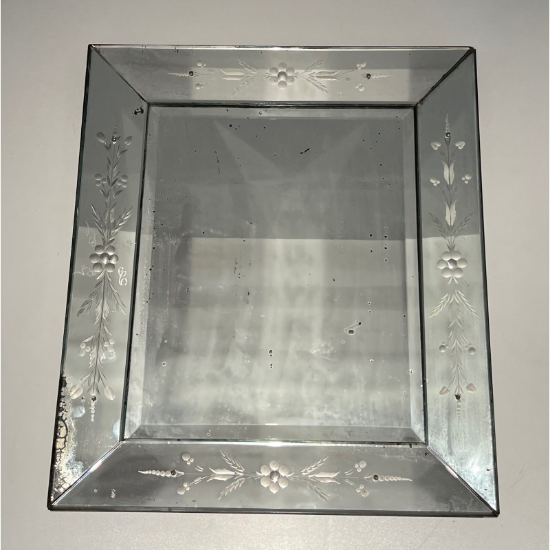 Venetian Mirror with Flower Garland Decoration, Italian Work, circa 1950