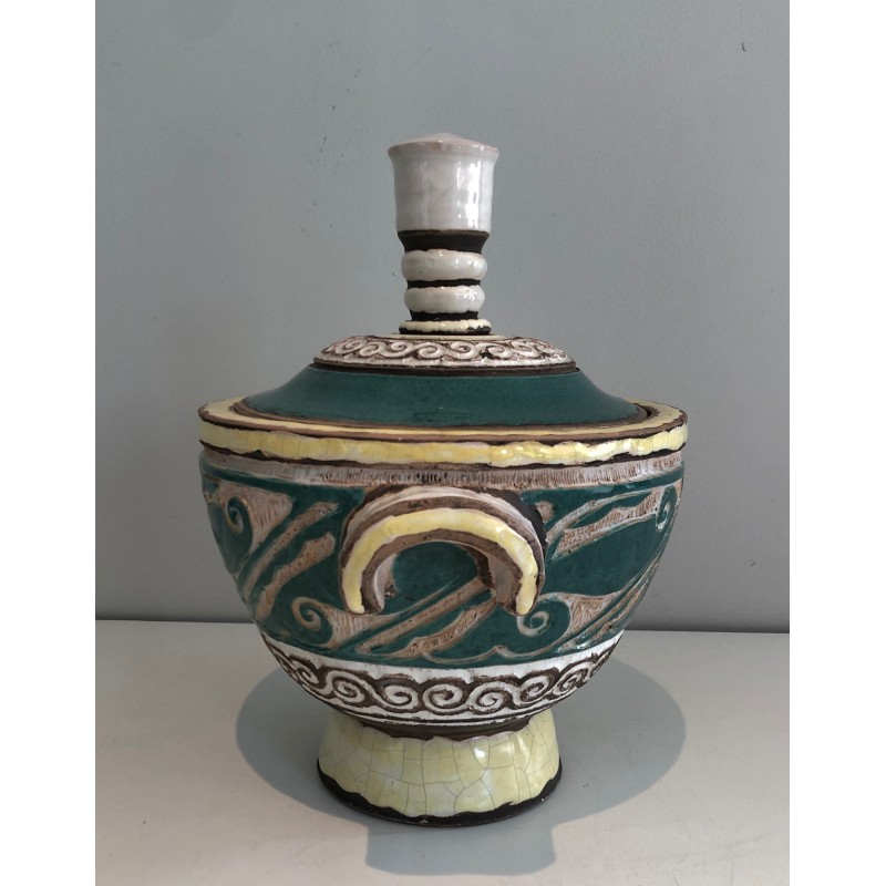 Ceramic Covered Pot Signed by Paul Dordet (1896–1996), French Work, circa 1970