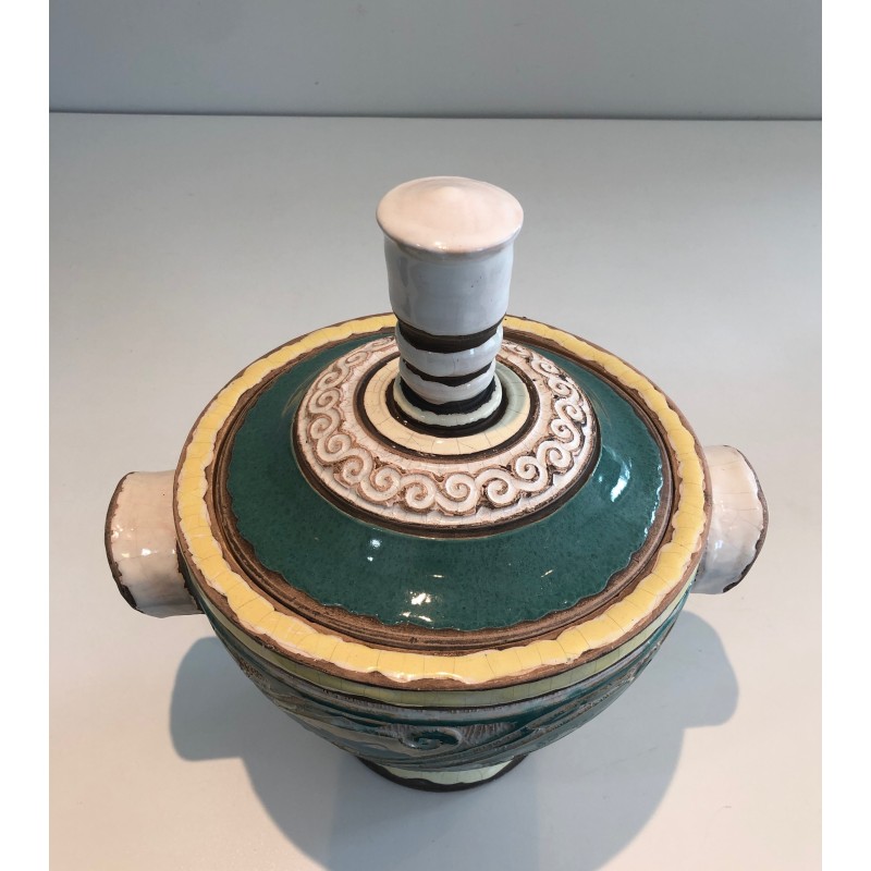 Ceramic Covered Pot Signed by Paul Dordet (1896–1996), French Work, circa 1970