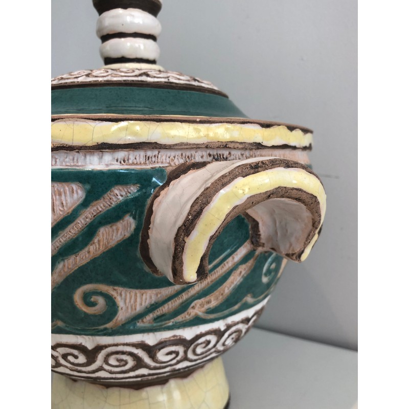 Ceramic Covered Pot Signed by Paul Dordet (1896–1996), French Work, circa 1970