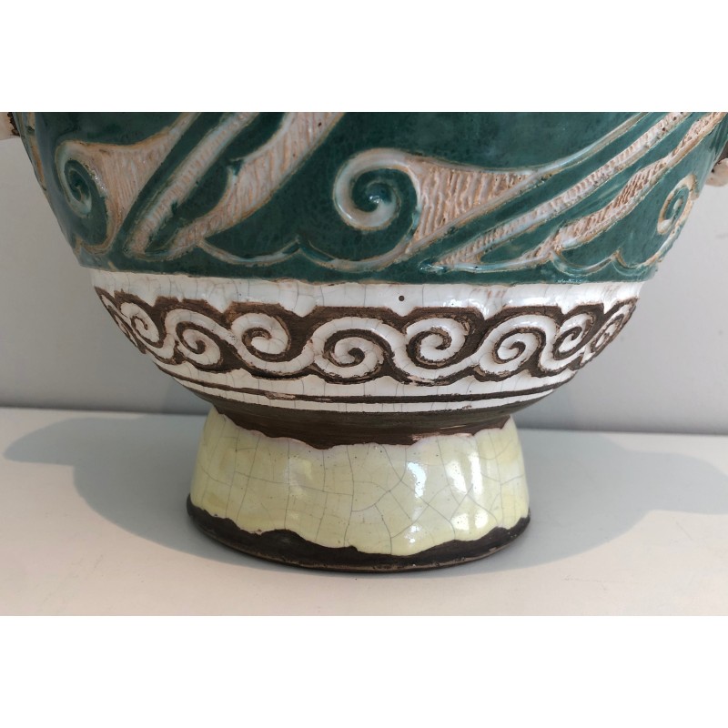 Ceramic Covered Pot Signed by Paul Dordet (1896–1996), French Work, circa 1970