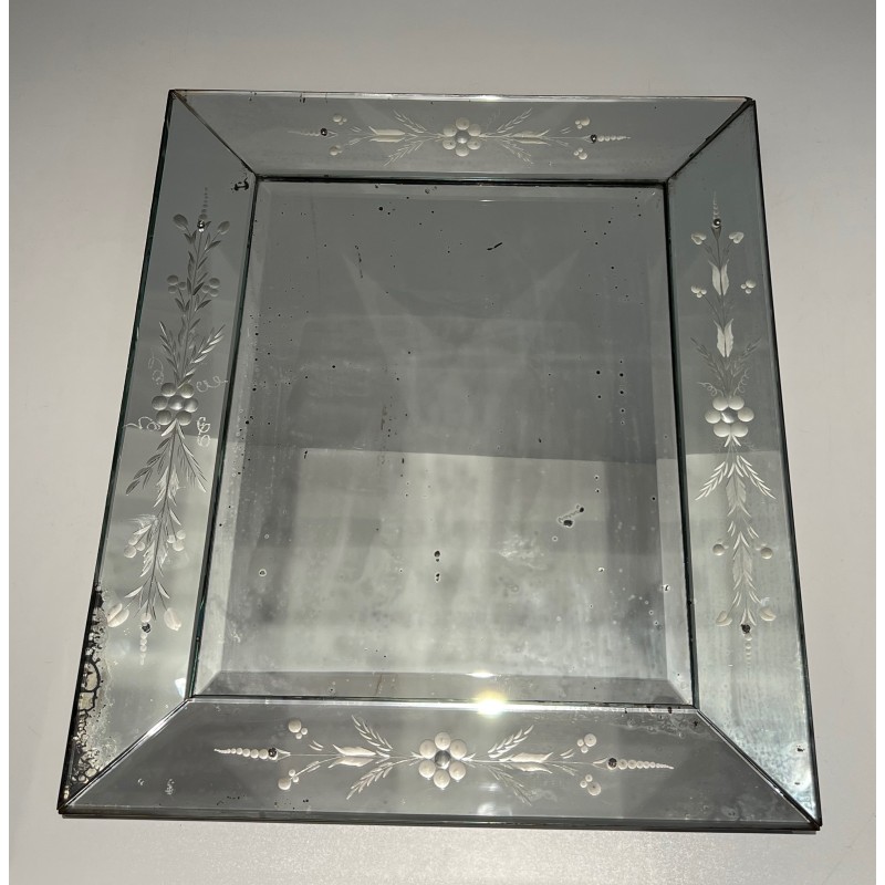 Miroir de Venise à Guirlandes de Fleurs, Travail Italien, Vers 1950