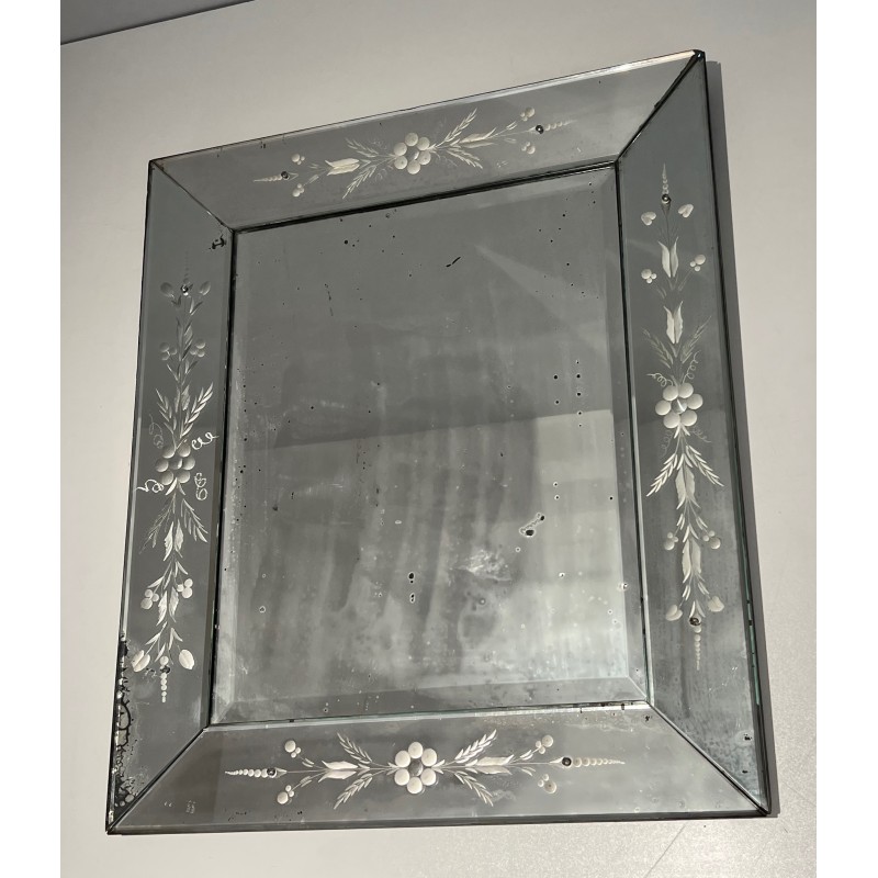 Venetian Mirror with Flower Garland Decoration, Italian Work, circa 1950