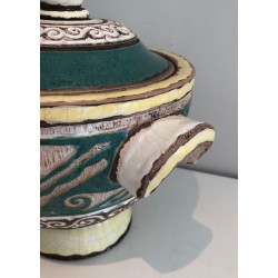 Ceramic Covered Pot Signed by Paul Dordet (1896–1996), French Work, circa 1970