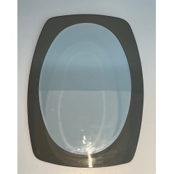 Miroir de Forme Ovale en Verre Clair et Fumé par Fontana Arte, Travail Italien, Vers 1970
