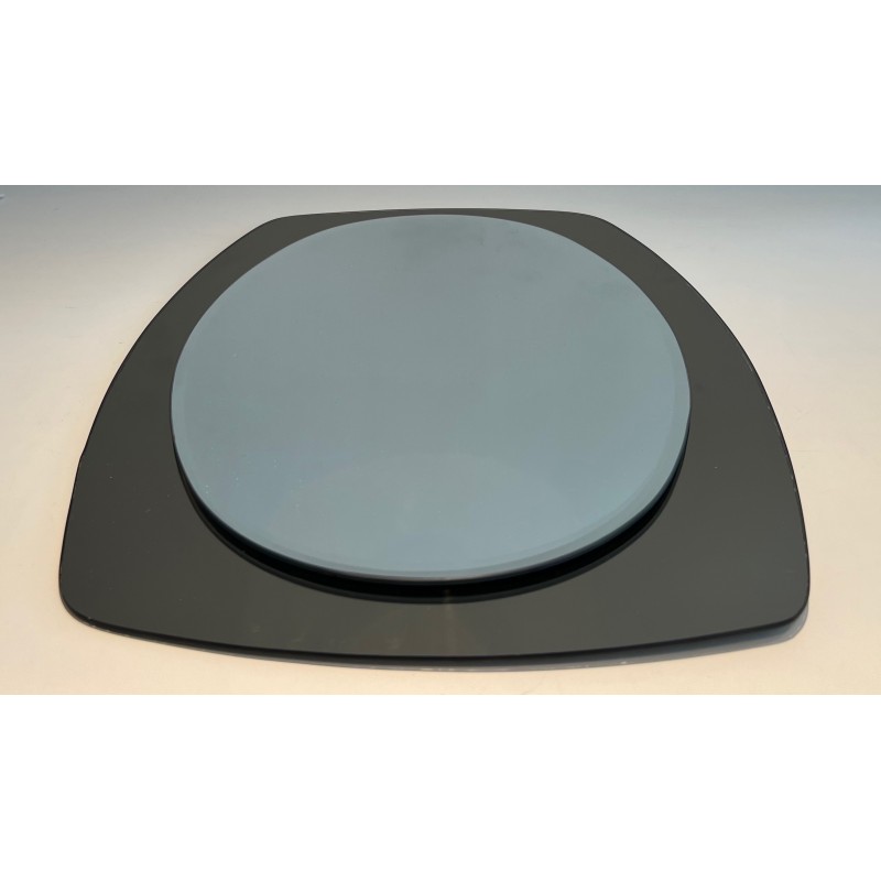 Miroir de Forme Ovale en Verre Clair et Fumé par Fontana Arte, Travail Italien, Vers 1970