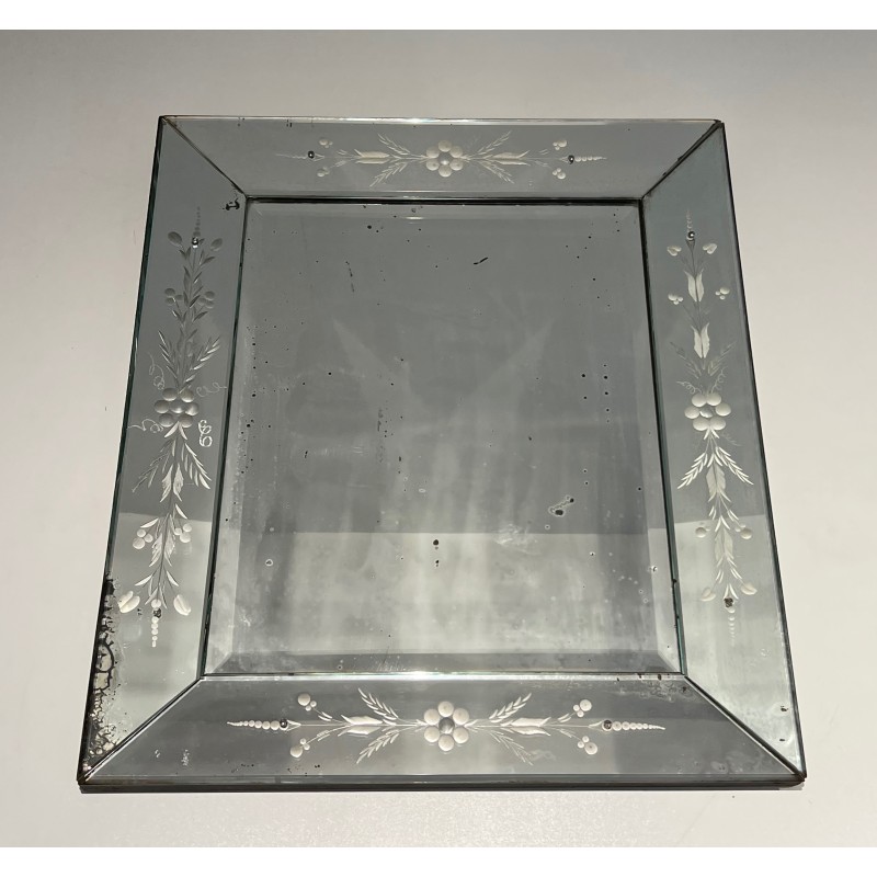 Venetian Mirror with Flower Garland Decoration, Italian Work, circa 1950