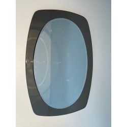 Miroir de Forme Ovale en Verre Clair et Fumé par Fontana Arte, Travail Italien, Vers 1970