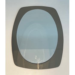 Oval Mirror in Clear and Smoked Glass by Fontana Arte, Italian Work, circa 1970