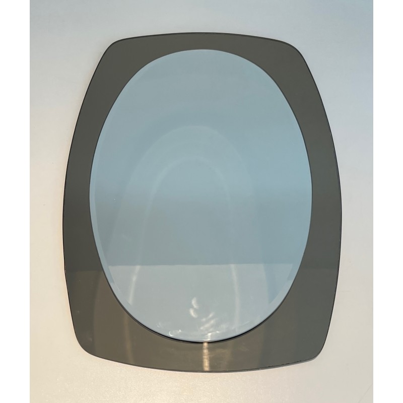 Miroir de Forme Ovale en Verre Clair et Fumé par Fontana Arte, Travail Italien, Vers 1970