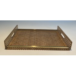 Lucite, Caned and Brass Serving Tray in the Style of Christian Dior and Gabriella Crespi, circa 1970