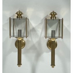 Pair of Neoclassical Style Brass Lanterns Wall Lights by Maison Jansen