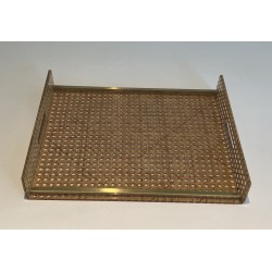 Lucite, Caned and Brass Serving Tray in the Style of Christian Dior and Gabriella Crespi, circa 1970