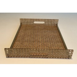 Lucite, Caned and Brass Serving Tray in the Style of Christian Dior and Gabriella Crespi, circa 1970