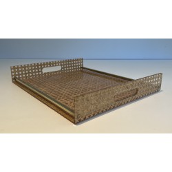 Lucite, Caned and Brass Serving Tray in the Style of Christian Dior and Gabriella Crespi, circa 1970