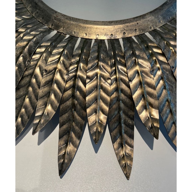 Silvered Metal Sunburst Wall Light or Ceiling Fixture | French Work, circa 1970