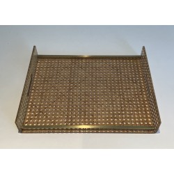 Lucite, Caned and Brass Serving Tray in the Style of Christian Dior and Gabriella Crespi, circa 1970