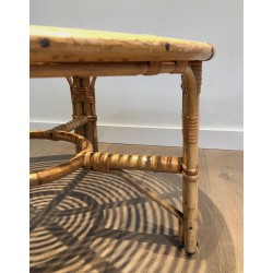 Table Basse Ronde en Rotin, Travail Français, Vers 1970