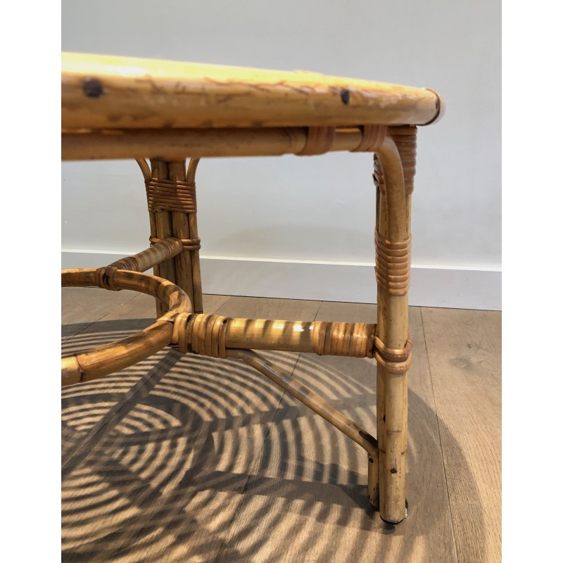 Round Rattan Coffee Table, French Work, circa 1970